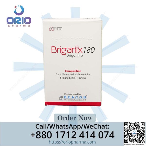 Briganix 180 mg tablets - A beacon of hope in cancer treatment for ALK-positive metastatic non-small cell lung cancer (NSCLC). Manufactured by Beacon Pharmaceuticals and supplied by Orio Pharma, these innovative kinase inhibitor tablets offer a targeted approach, flexible dosing, and a commitment to advancing oncological research for improved patient outcomes.
