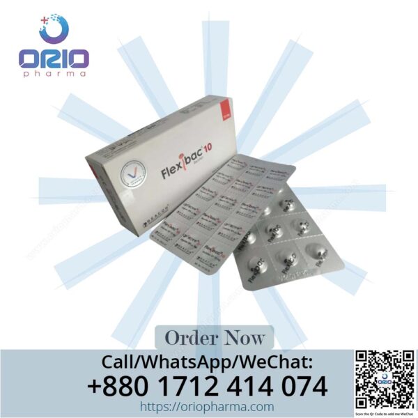 Flexibac 10 mg Baclofen Tablets by Beacon Pharmaceuticals for muscle spasticity Orio Pharma