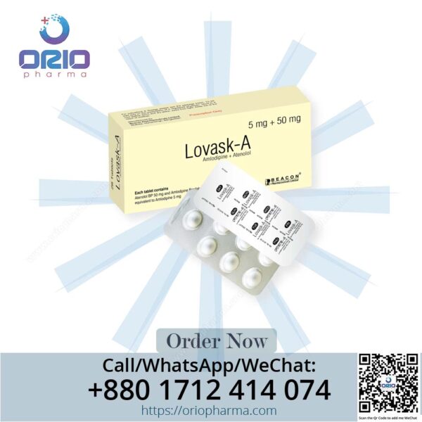 Lovask-A 5 mg + 50 mg Amlodipine Atenolol Tablets by Beacon Pharmaceuticals Orio Pharma